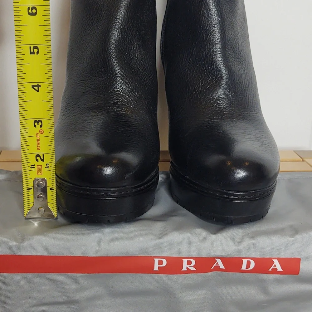 🖤♥️PRADA♥️🖤Lug Sole High Heel Black Deerskin Boot, size 41 (US 11), 🆕 - Picture 5 of 16